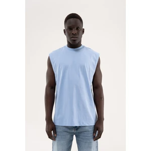 Erkek Oversize Bisiklet Yaka Basic Atlet Bebe Mavi