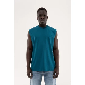 Erkek Oversize Bisiklet Yaka Basic Atlet Koyu Petrol