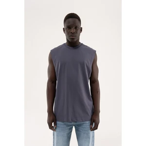 Erkek Oversize Bisiklet Yaka Basic Atlet Füme
