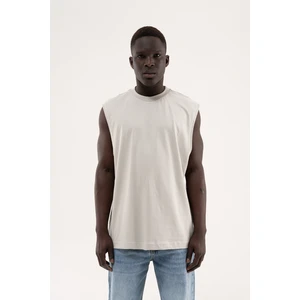 Erkek Oversize Bisiklet Yaka Basic Atlet Boyama Gri