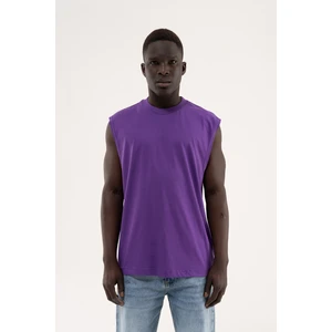 Erkek Oversize Bisiklet Yaka Basic Atlet Açık Mor