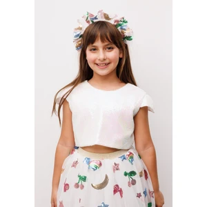Le Mabelle Beyaz Pullu Kız Çocuk Crop Bluz
