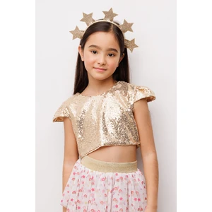 Le Mabelle Altın Pullu Kız Çocuk Crop Bluz