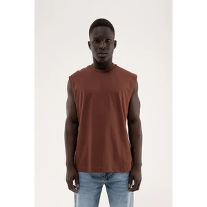Erkek Oversize Bisiklet Yaka Basic Atlet Çikolata