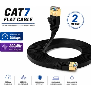2 Metre Cat7 Ethernet Ağ Kablosu Flat Yassı U/ftp 600 Mhz 10 Gbps Patch Network Cable