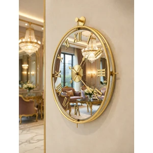 Duvar saati  TİNATTİ gold Roma bronz Aynalı Duvar Saati   50 x 53 cm Modern Tasarım ve Sessiz Mekanizma