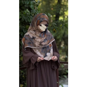 Qalortex Scarf Pamuklu Soft Meva Desen Eşarp-Taba/vizon