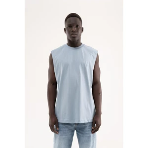 Erkek Oversize Bisiklet Yaka Basic Atlet Duman Mavi