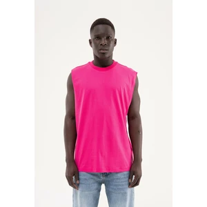 Erkek Oversize Bisiklet Yaka Basic Atlet Fuşya