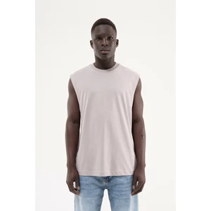 Erkek Oversize Bisiklet Yaka Basic Atlet Açık Gri