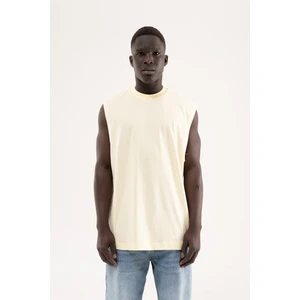 Erkek Oversize Bisiklet Yaka Basic Atlet Açık Sarı