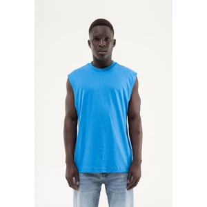 Erkek Oversize Bisiklet Yaka Basic Atlet Mavi