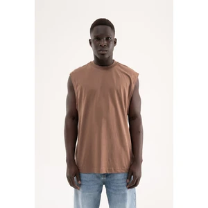Erkek Oversize Bisiklet Yaka Basic Atlet Kakao