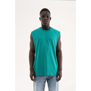 Erkek Oversize Bisiklet Yaka Basic Atlet Benetton Yeşili