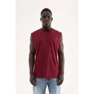 Erkek Oversize Bisiklet Yaka Basic Atlet Vişne