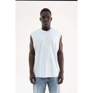 Erkek Oversize Bisiklet Yaka Basic Atlet Buz Mavisi