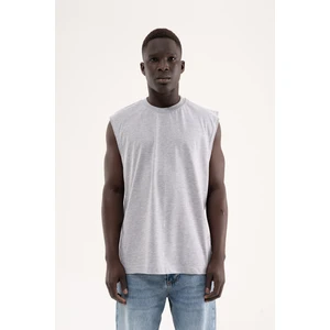 Erkek Oversize Bisiklet Yaka Basic Atlet Gri Melanj