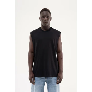 Erkek Oversize Bisiklet Yaka Basic Atlet Siyah