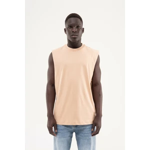 Erkek Oversize Bisiklet Yaka Basic Atlet Vizon