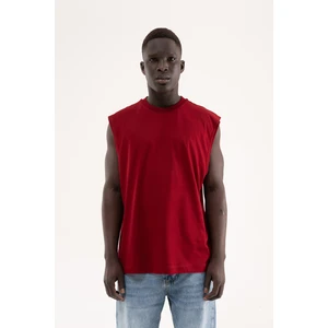 Erkek Oversize Bisiklet Yaka Basic Atlet Bordo