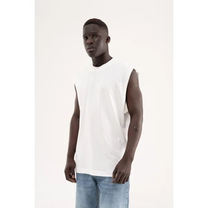 Erkek Oversize Bisiklet Yaka Basic Atlet Ekru