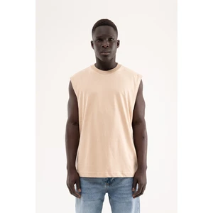 Erkek Oversize Bisiklet Yaka Basic Atlet Bej