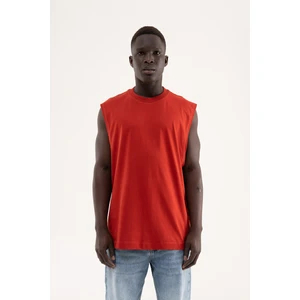 Erkek Oversize Bisiklet Yaka Basic Atlet Kiremit