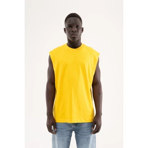 Erkek Oversize Bisiklet Yaka Basic Atlet Koyu Sarı