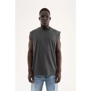 Erkek Oversize Bisiklet Yaka Basic Atlet Koyu Antrasit