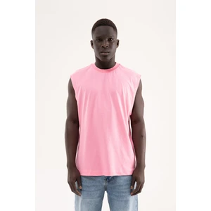Erkek Oversize Bisiklet Yaka Basic Atlet Şeker Pembe