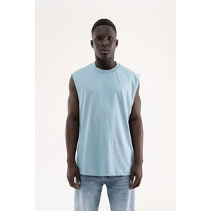 Erkek Oversize Bisiklet Yaka Basic Atlet Soluk Mavi