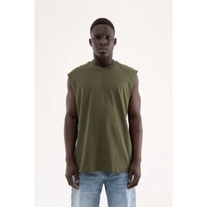 Erkek Oversize Bisiklet Yaka Basic Atlet Koyu Haki
