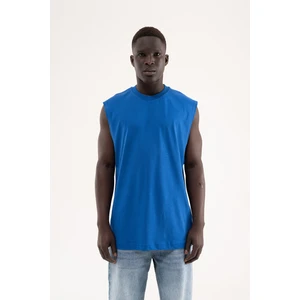 Erkek Oversize Bisiklet Yaka Basic Atlet Saks Mavi
