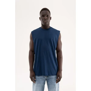 Erkek Oversize Bisiklet Yaka Basic Atlet Indigo