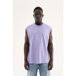 Erkek Oversize Bisiklet Yaka Basic Atlet Lila