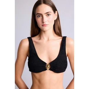 Regular Fit Kırışık Dokulu Siyah Bikini Üstü E0206AX26SM