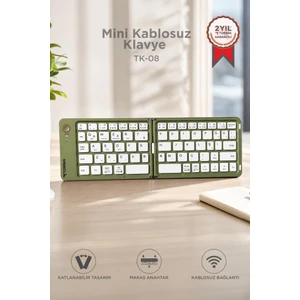 Kablosuz Klavye Bluetooth Katlanabilir Şarjlı Mini Klavye TK08 Yeşil
