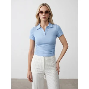 32614 Polo Yaka Top-Açık Mavi