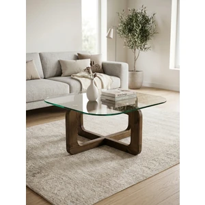Effe Yapı Dekor Orta Sehpa - Ceviz Renkli Model 80X80 cm ( Temperli Cam )