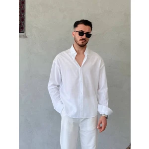 Krinkıl Keten Oversıze Gömlek