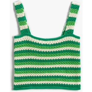 Kalın Askılı Triko Crop Üst Çizgili