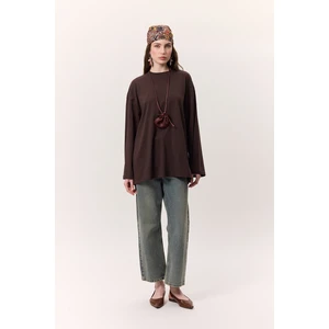 GENİŞ KOL OVERSIZE TSHIRT ACI KAHVE