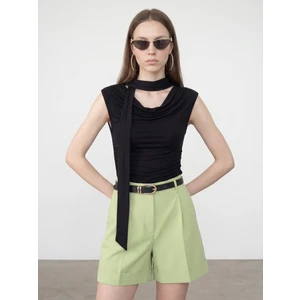 32897 Şal Yaka Degaje Top-Siyah