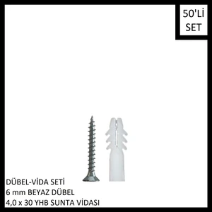 Dübel Vida Seti 50 Adet,  6mm dübel 4,0x30 vida
