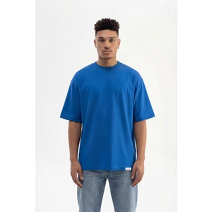 Erkek Basic Pamuklu Super Oversize Tişört Saks Mavi