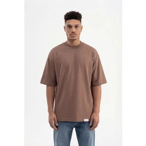 Erkek Basic Pamuklu Super Oversize Tişört Kakao