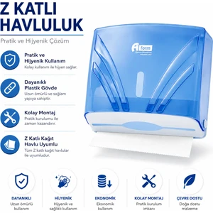 A Form 200'lü Mini 21 Cm Z Katlı Havlu Aparatı - Z Peçete Dispanser Şeffaf Mavi