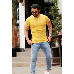 Bisiklet Yaka Sarı Basic T-Shirt 4077