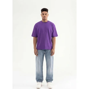 Erkek Basic Pamuklu Super Oversize Tişört Açık Mor