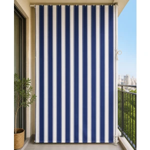 Balkon Perdesi Kalın Bağcıklı Model Mavi Beyaz Branda